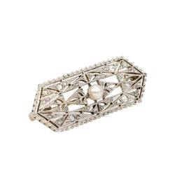 Broche Art Déco en or blanc, perle et diamants - Castafiore