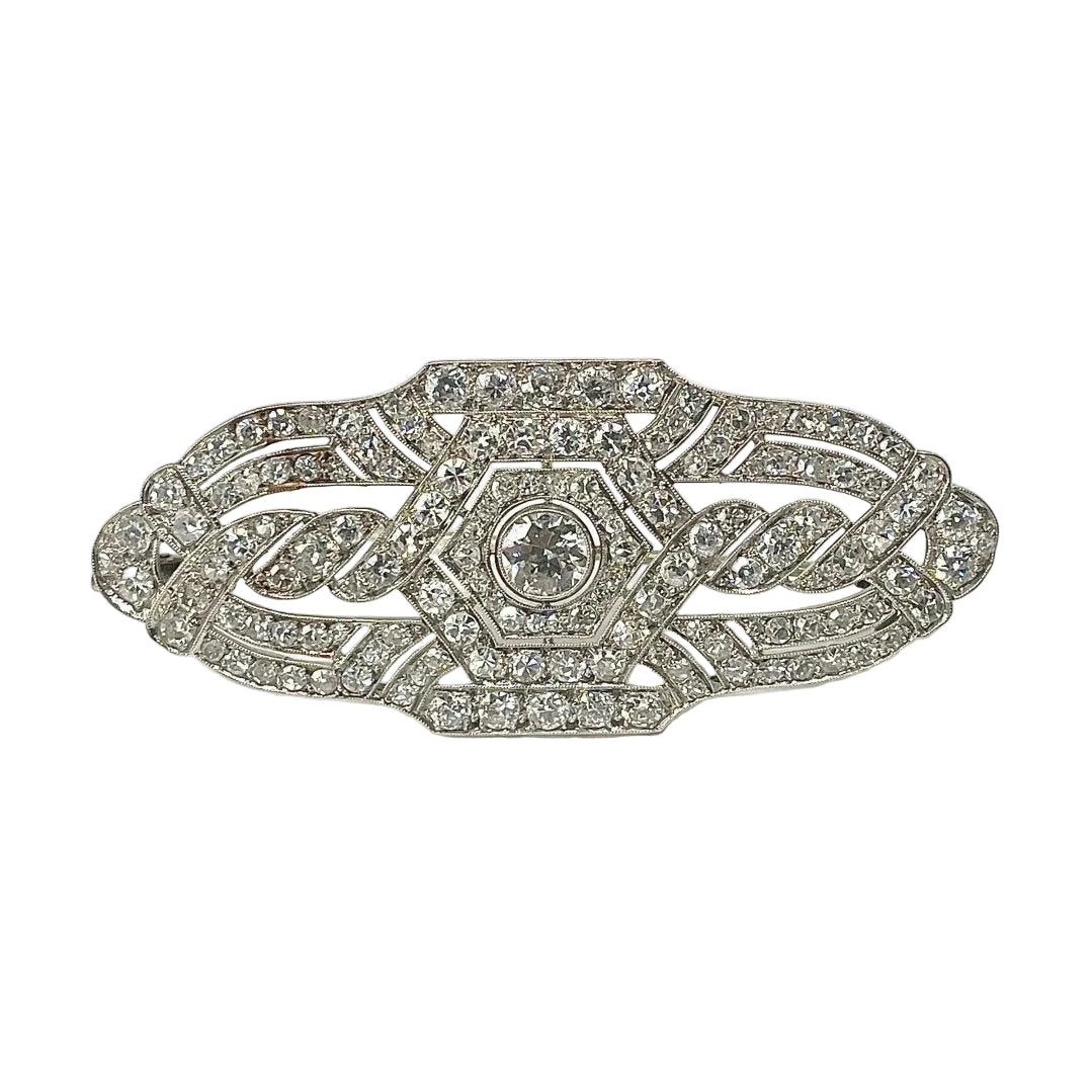 Broche Art Déco platine et 5,8 carats de diamants - Castafiore