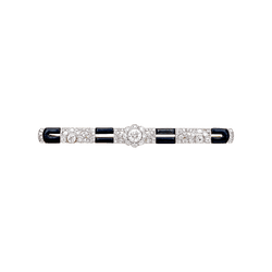 Broche Barrette Art Déco en or blanc, platine, émail et diamants - Castafiore