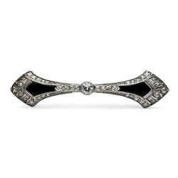 Broche barrette Art - Déco en platine, diamants et onyx. - Castafiore