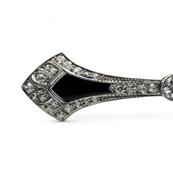 Broche barrette Art - Déco en platine, diamants et onyx. - Castafiore