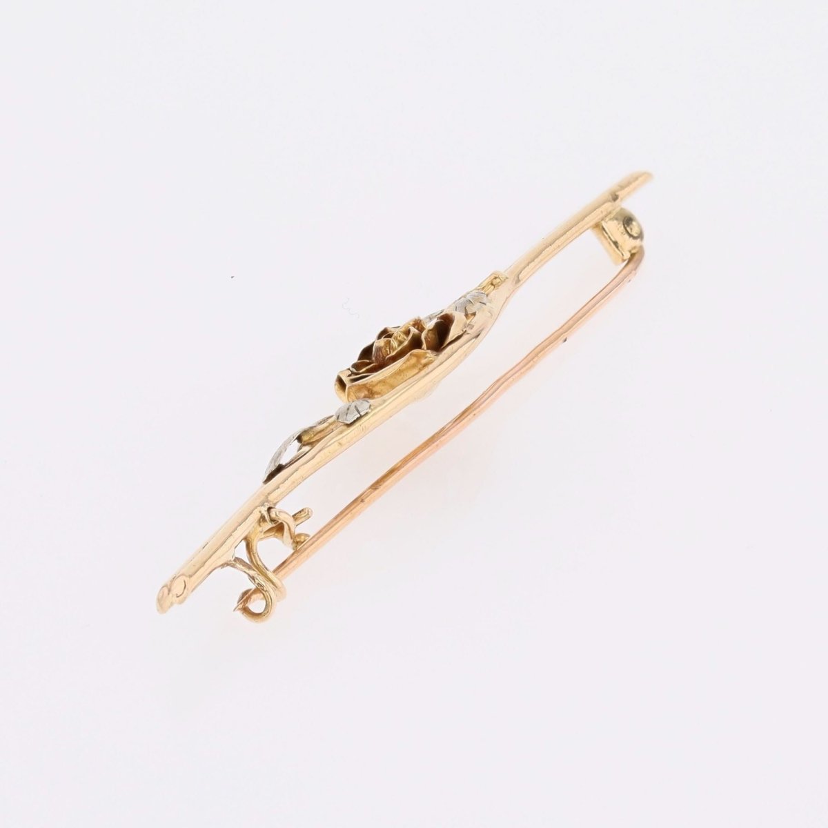 Broche barrette bouton de rose en or jaune et or blanc - Castafiore