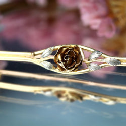 Broche barrette bouton de rose en or jaune et or blanc - Castafiore