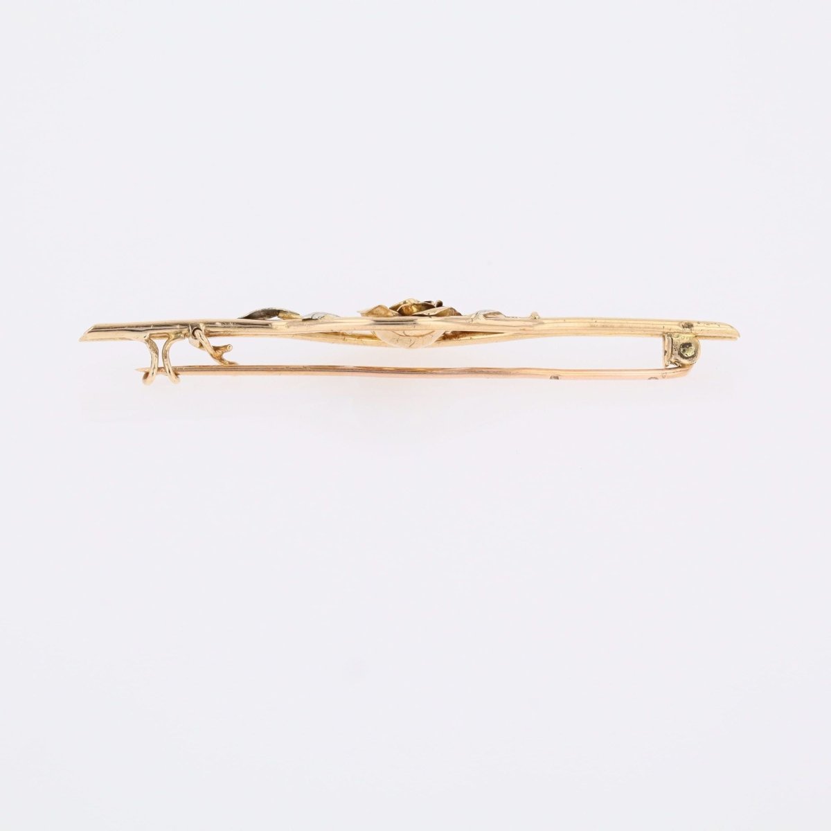 Broche barrette bouton de rose en or jaune et or blanc - Castafiore