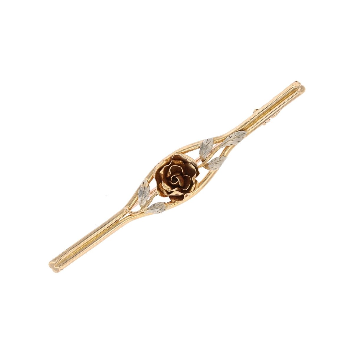 Broche barrette bouton de rose en or jaune et or blanc - Castafiore