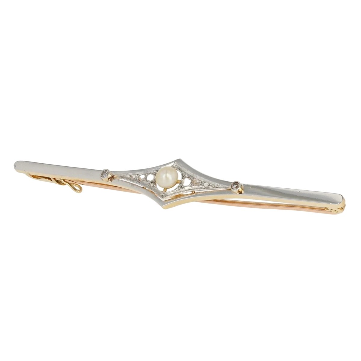 Broche Barrette en or blanc, or jaune, perle et diamants - Castafiore
