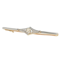 Broche Barrette en or blanc, or jaune, perle et diamants - Castafiore