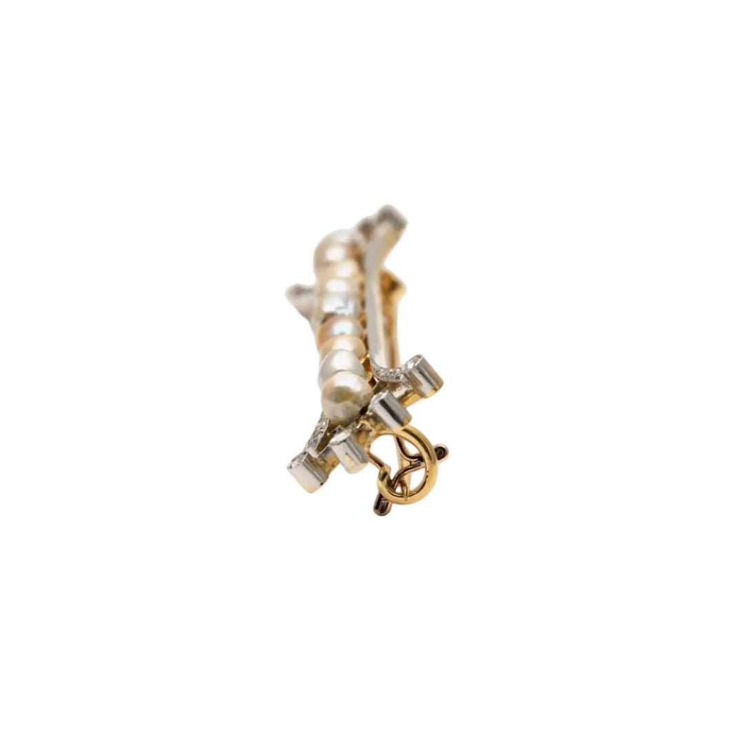 Broche Barrette en or jaune, argent, perles et diamants - Castafiore