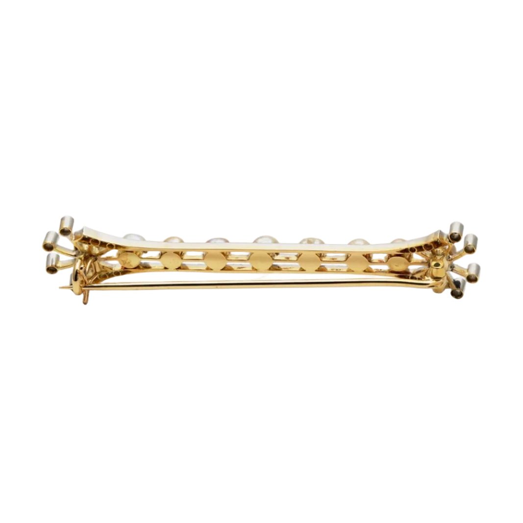 Broche Barrette en or jaune, argent, perles et diamants - Castafiore