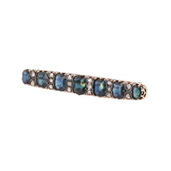 Broche Barrette en or jaune, argent, saphirs et diamants - Castafiore