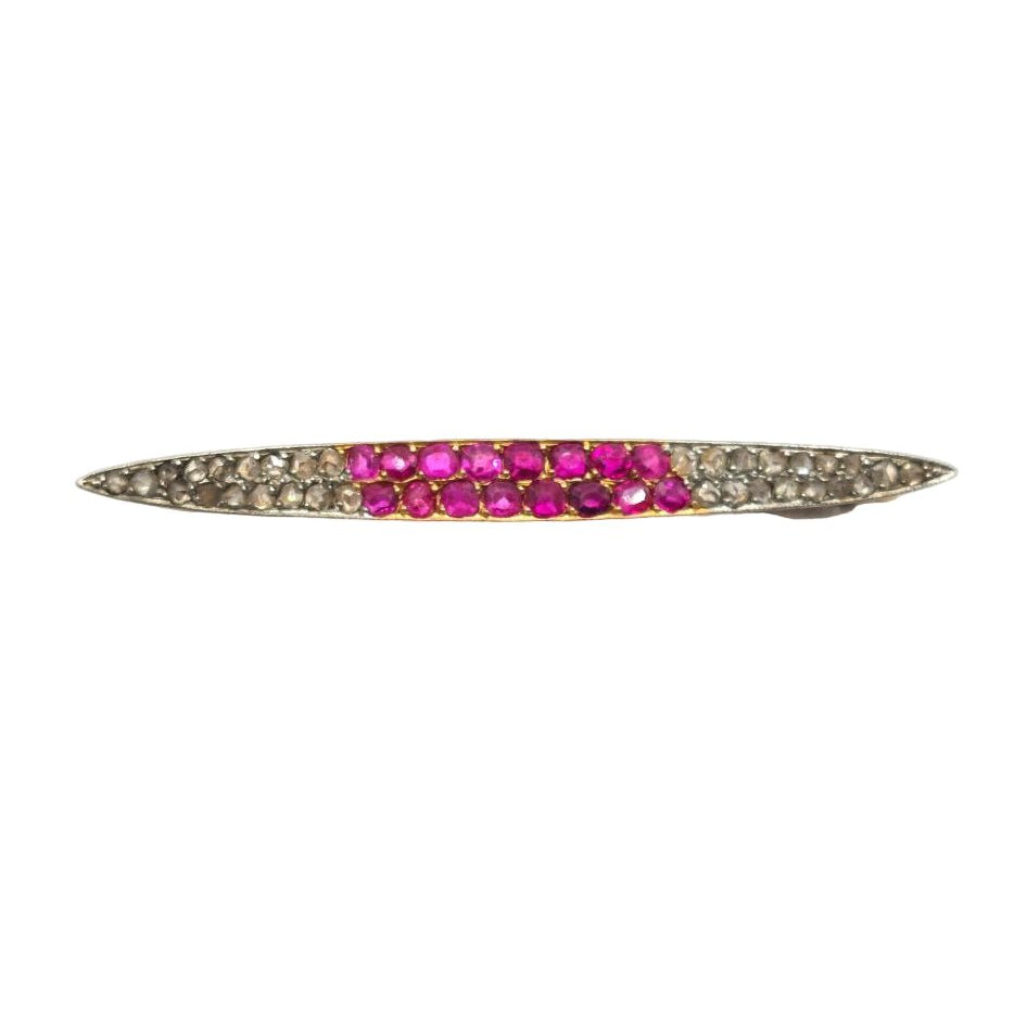 Broche Barrette en or jaune, or blanc, rubis et diamants - Castafiore