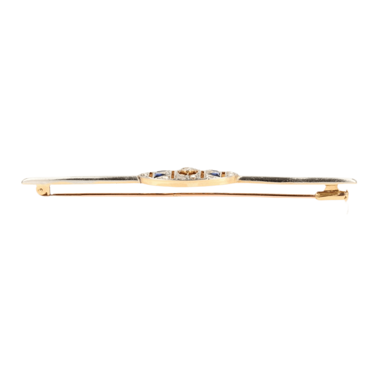 Broche Barrette en or jaune, or blanc, saphirs et diamants - Castafiore