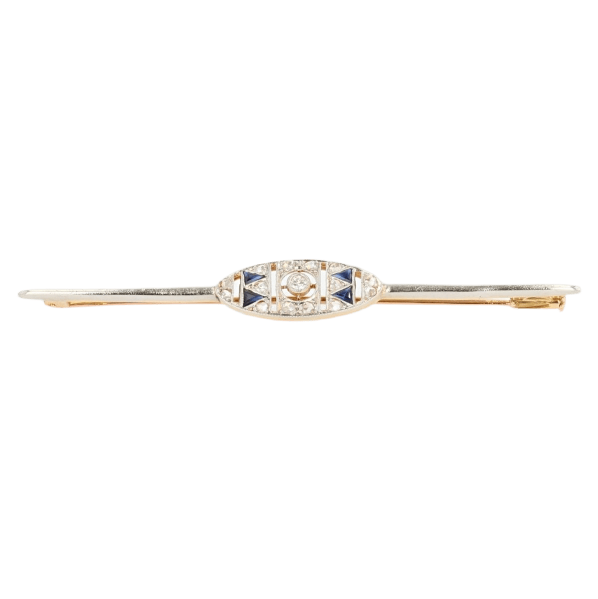 Broche Barrette en or jaune, or blanc, saphirs et diamants - Castafiore