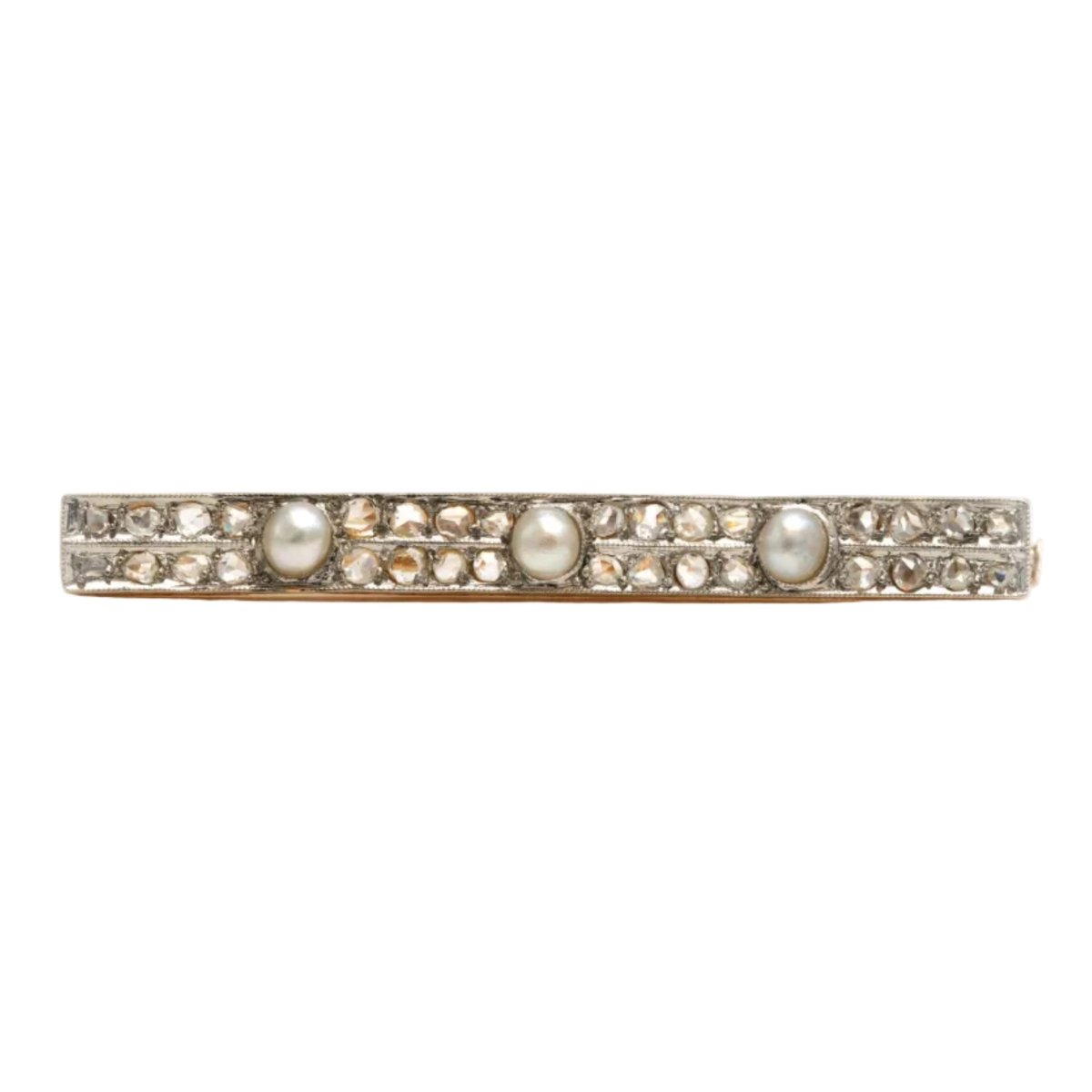 Broche Barrette en or jaune, perles et diamants - Castafiore