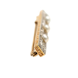 Broche Barrette en or jaune, perles et diamants - Castafiore