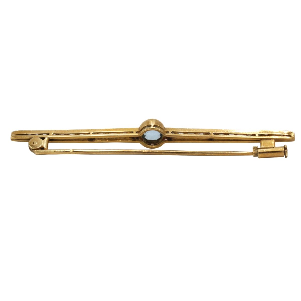 Broche Barrette en or jaune, platine, aigue - marine, diamants - Castafiore
