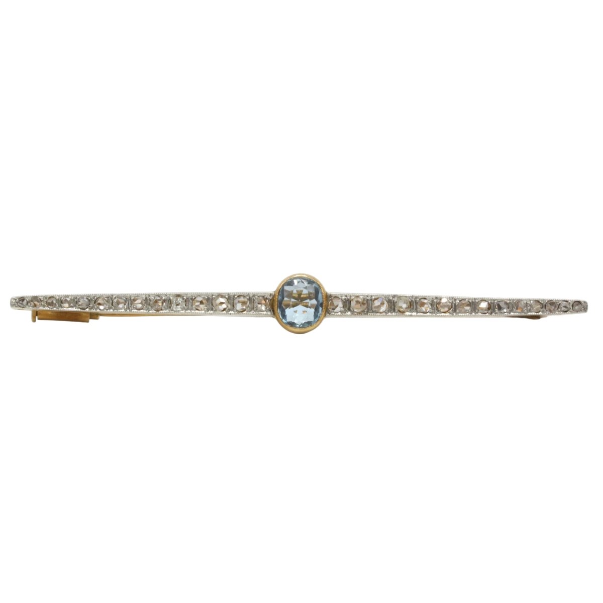 Broche Barrette en or jaune, platine, aigue - marine, diamants - Castafiore