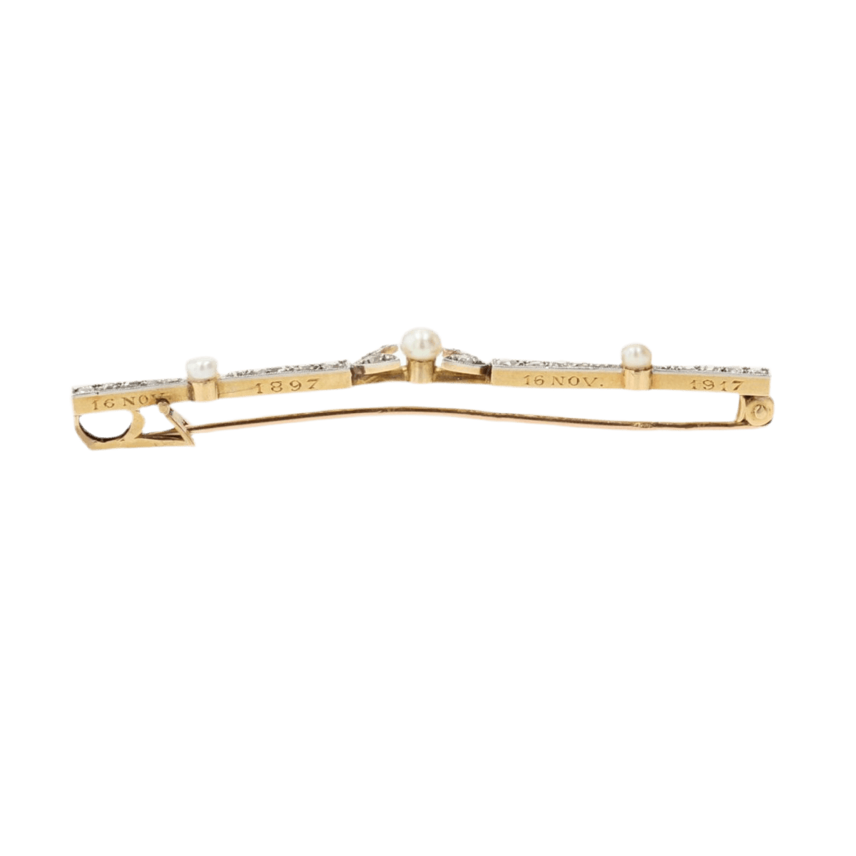 Broche Barrette en or jaune, platine et diamants - Castafiore
