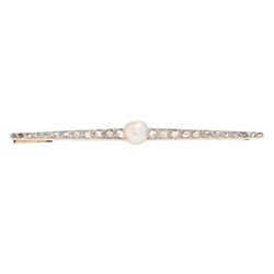Broche Barrette en or jaune, platine, perle et diamants - Castafiore