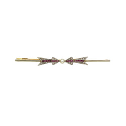 Broche Barrette en or jaune, platine, perles, rubis et diamants - Castafiore