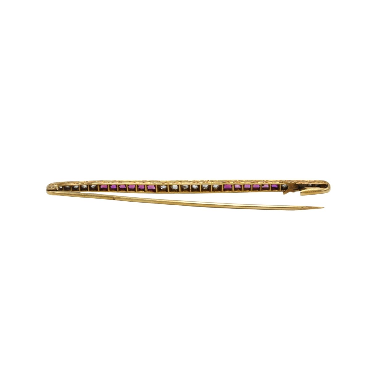 Broche Barrette en or jaune, platine, rubis et diamants - Castafiore