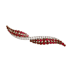Broche Barrette en or jaune, platine, rubis et diamants - Castafiore