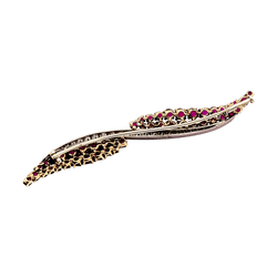 Broche Barrette en or jaune, platine, rubis et diamants - Castafiore