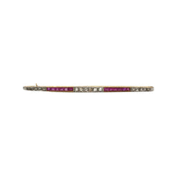 Broche Barrette en or jaune, platine, rubis et diamants - Castafiore