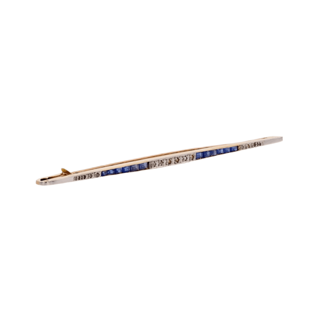 Broche Barrette en or jaune, platine, saphirs et diamants - Castafiore
