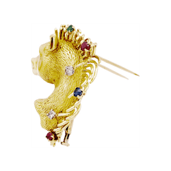 Broche Barrette en or jaune, rubis, saphir, émeraude et diamants - Castafiore