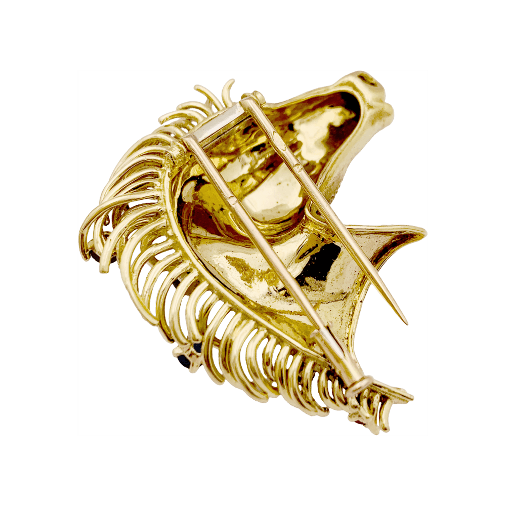 Broche Barrette en or jaune, rubis, saphir, émeraude et diamants - Castafiore