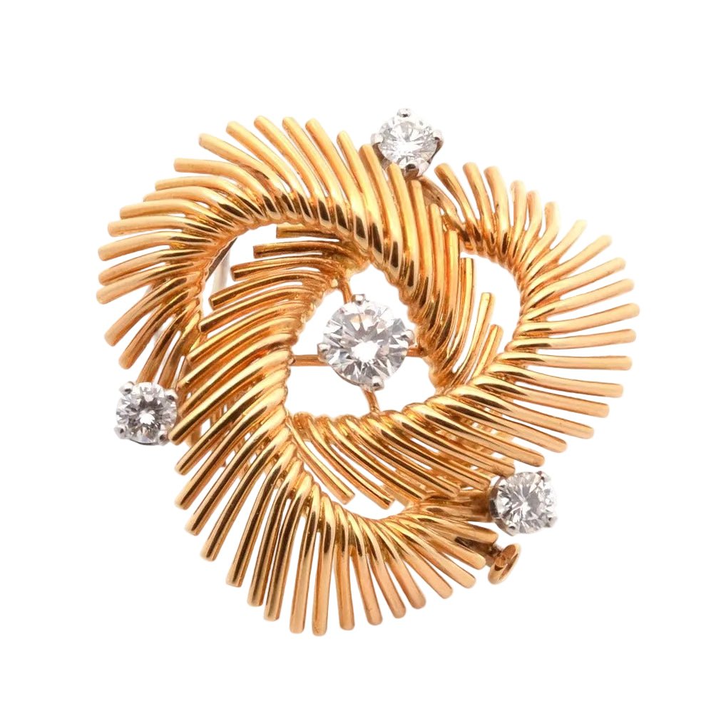 Broche Barrette MELLERIO en or jaune et diamants - Castafiore