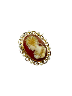 Broche Camée en Or jaune et Agate - Castafiore