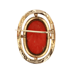 Broche Camée en or jaune et corail - Castafiore