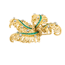 Broche Clip CHAUMET "Panache" en or jaune, émeraudes et diamants - Castafiore