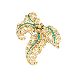 Broche Clip CHAUMET "Panache" en or jaune, émeraudes et diamants - Castafiore