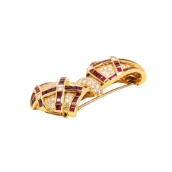 Broche Clip en or jaune, rubis et diamants - Castafiore