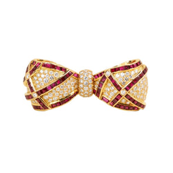 Broche Clip en or jaune, rubis et diamants - Castafiore
