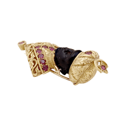 Broche Clip G.NARDI "Moretto" en or jaune, rubis et ébène - Castafiore