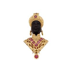 Broche Clip NARDI "Moretto" en or jaune, rubis et ébène - Castafiore