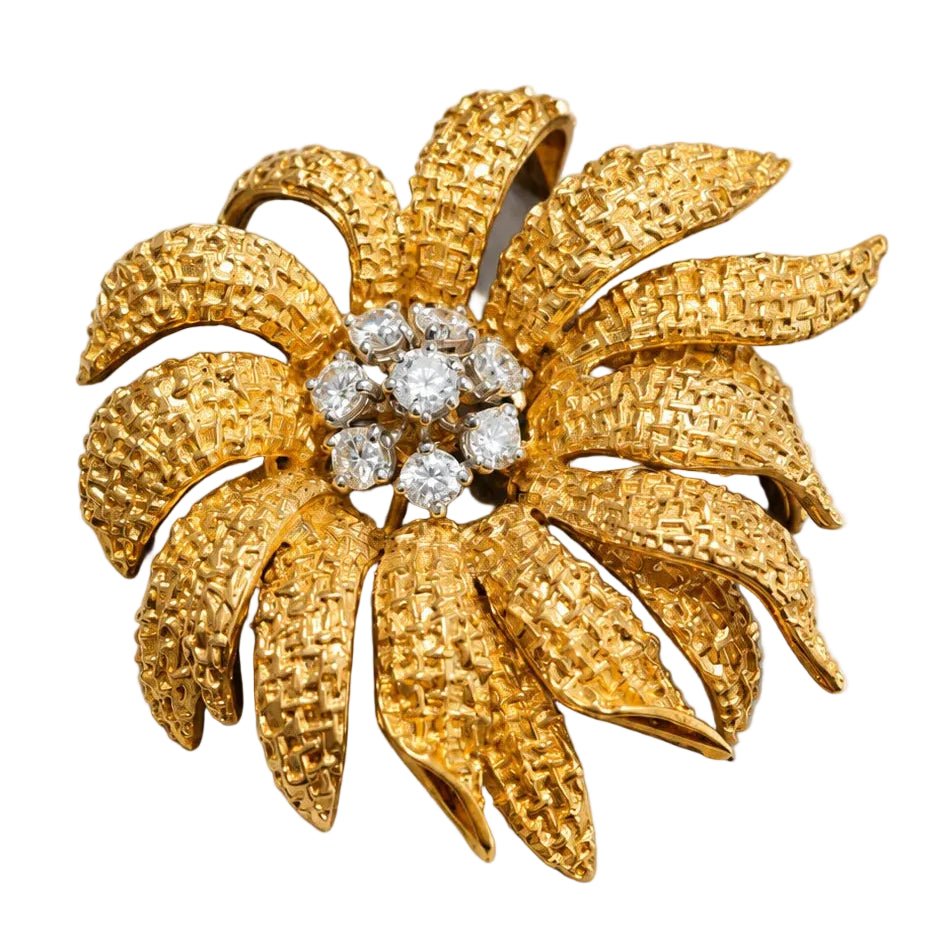 Broche Clip VAN CLEEF & ARPELS en or jaune et diamants - Castafiore