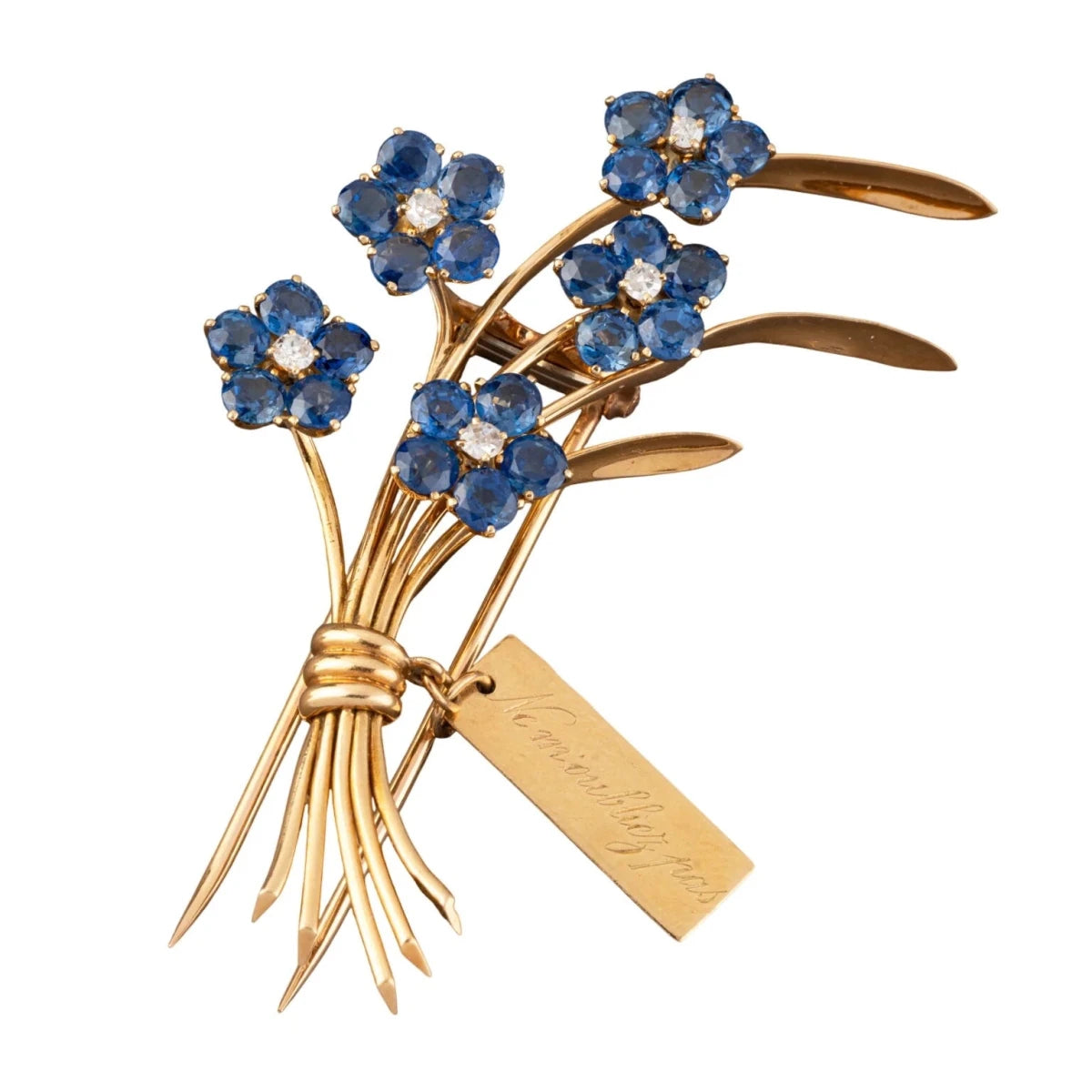 Broche Clip VAN CLEEF & ARPELS "Ne m'oubliez pas" en or jaune, saphirs et diamants - Castafiore