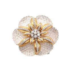 Broche Double Barrette en or jaune, cristal de roche et diamants - Castafiore