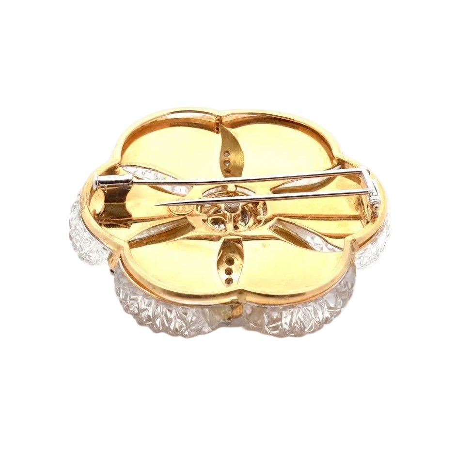 Broche Double Barrette en or jaune, cristal de roche et diamants - Castafiore