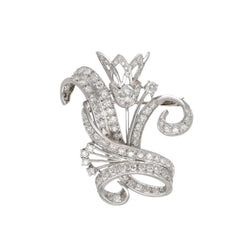 Broche en Or 18k et platine avec 2,50 Cts de diamants taille ancienne vers 1950. - Castafiore