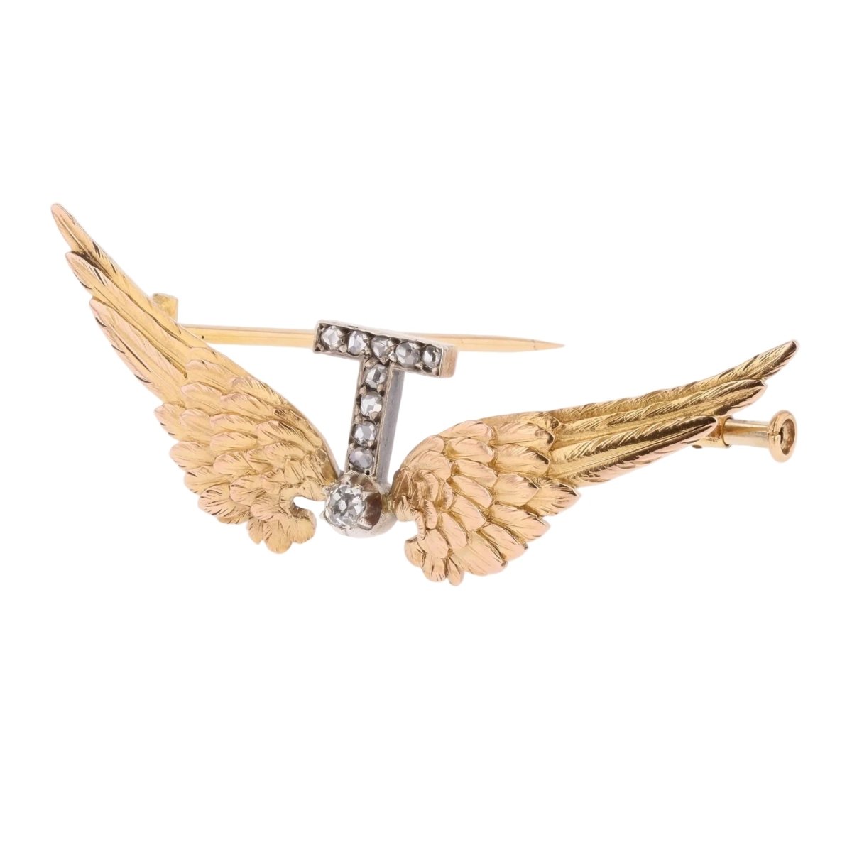 Broche en or jaune, argent et diamants - Castafiore