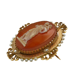 Broche Épignle en or jaune, agate et perles - Castafiore