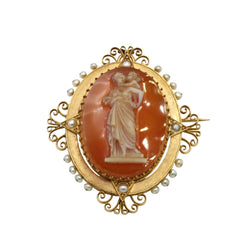 Broche Épignle en or jaune, agate et perles - Castafiore