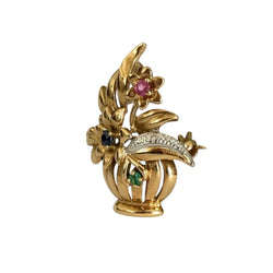 Broche Épingle en or blanc, or jaune, émeraude, saphir, rubis et diamants - Castafiore