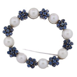 Broche Épingle en or blanc, perles et saphirs - Castafiore